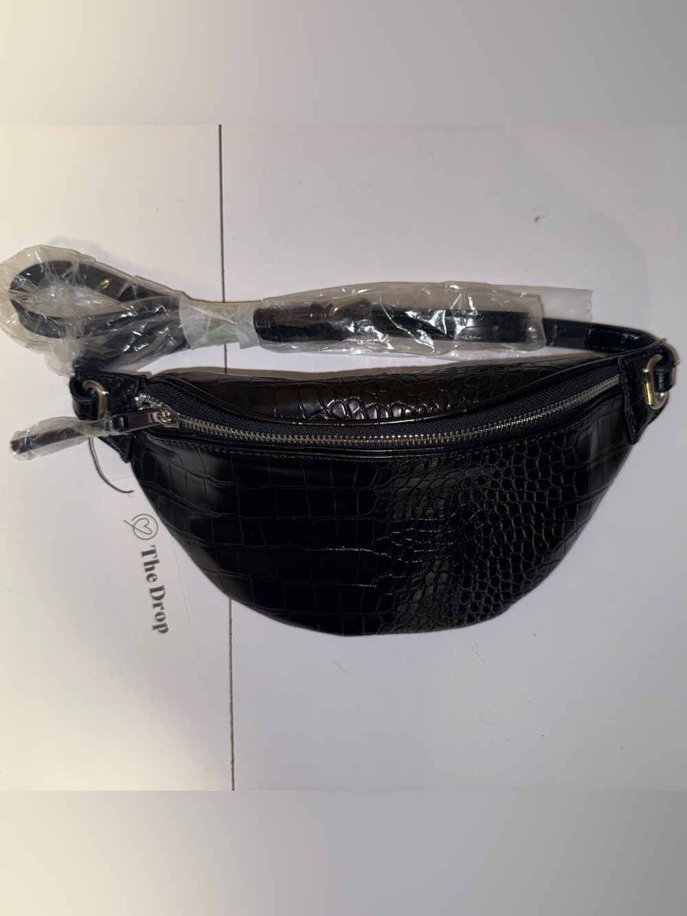 The Drop Black Croc-Embossed Leather Crossbody Belt Bag